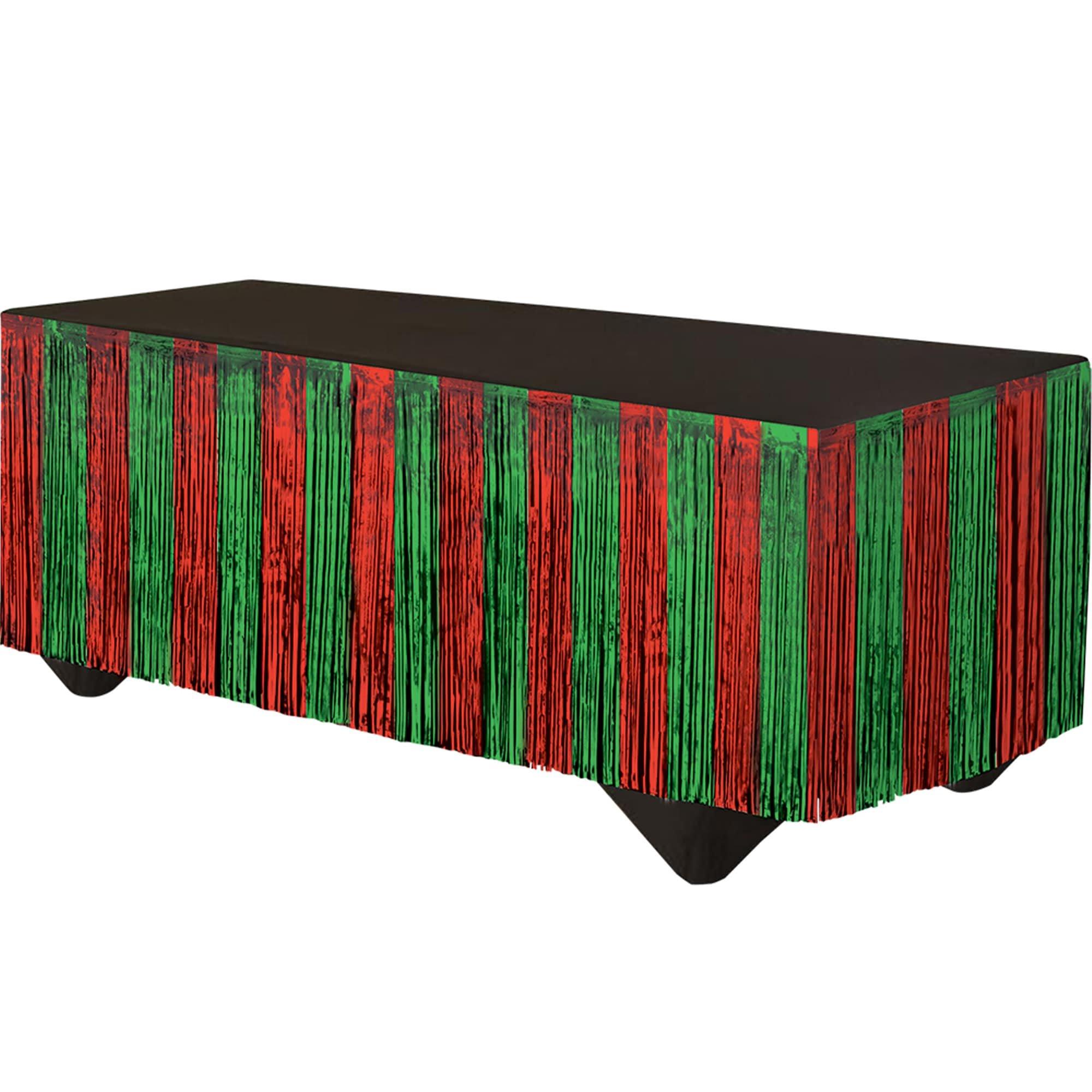 Red & Green Tinsel Table Skirt, 168"